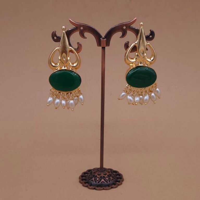 Handmade Brass Green Monalisa Pearl Drop Earrings - Anti-Tarnish
