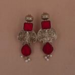Handmade Brass Red Monalisa Antique Drop Earrings - Anti-Tarnish