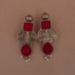 Handmade Brass Red Monalisa Antique Drop Earrings - Anti-Tarnish