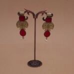 Handmade Brass Red Monalisa Antique Drop Earrings - Anti-Tarnish