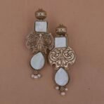 Handmade Brass White Monalisa Antique Drop Earrings - Anti-Tarnish