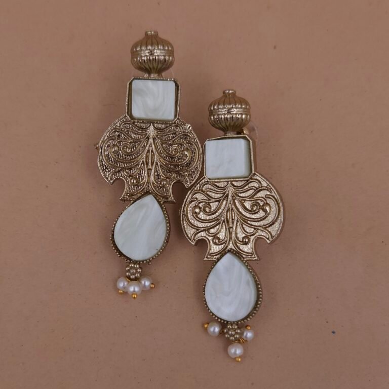 Handmade Brass White Monalisa Antique Drop Earrings - Anti-Tarnish