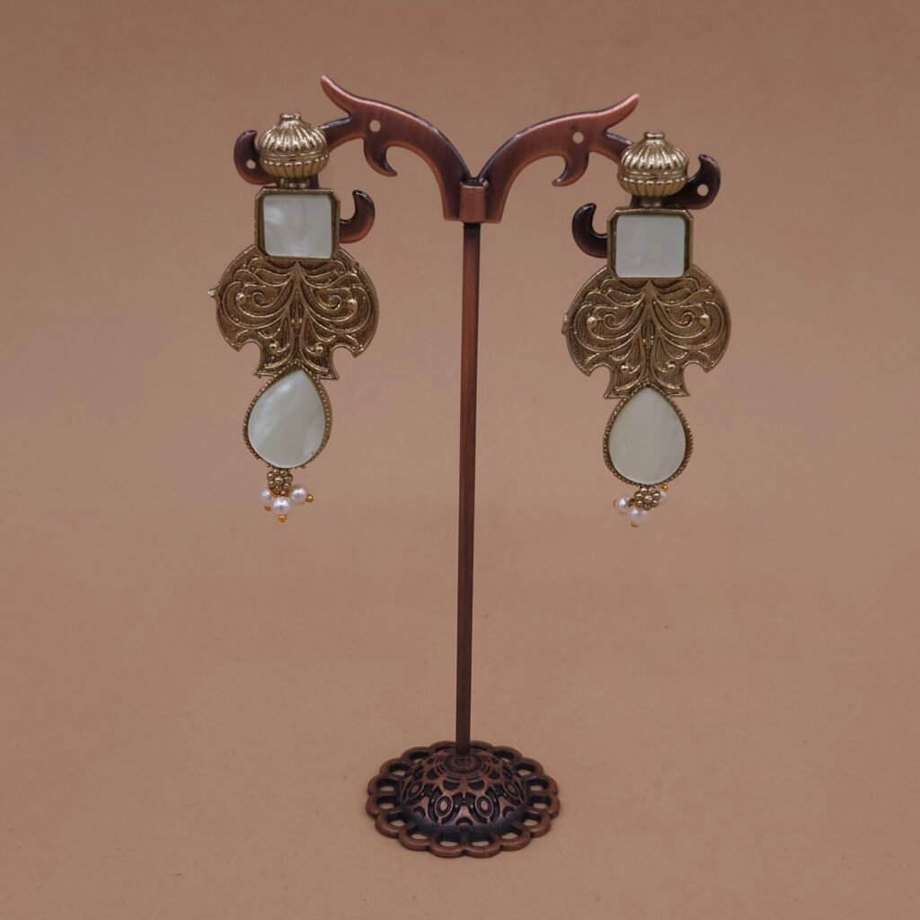 Handmade Brass White Monalisa Antique Drop Earrings - Anti-Tarnish