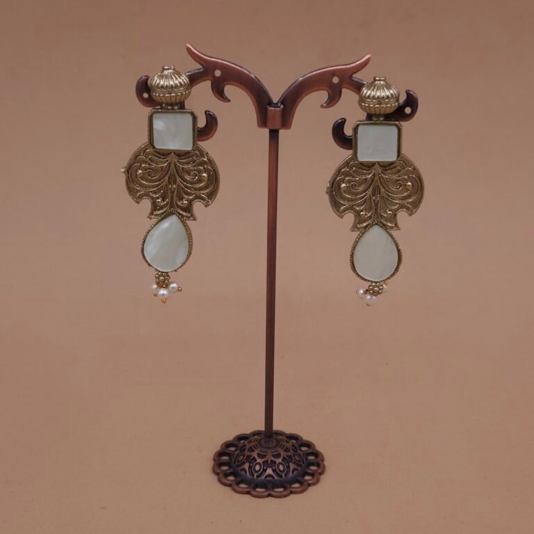 Handmade Brass White Monalisa Antique Drop Earrings - Anti-Tarnish