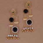 Handmade Brass Monalisa Stone Geometric Black Pearl Drop Earrings - Anti-Tarnish