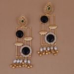 Handmade Brass Monalisa Stone Geometric Black Pearl Drop Earrings - Anti-Tarnish