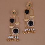 Handmade Brass Monalisa Stone Geometric Black Pearl Drop Earrings - Anti-Tarnish