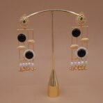 Handmade Brass Monalisa Stone Geometric Black Pearl Drop Earrings - Anti-Tarnish