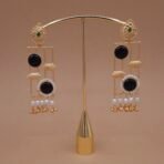 Handmade Brass Monalisa Stone Geometric Black Pearl Drop Earrings - Anti-Tarnish