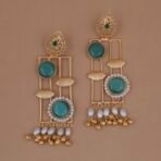 Handmade Brass Monalisa Stone Geometric Pearl Drop Earrings - Anti-Tarnish