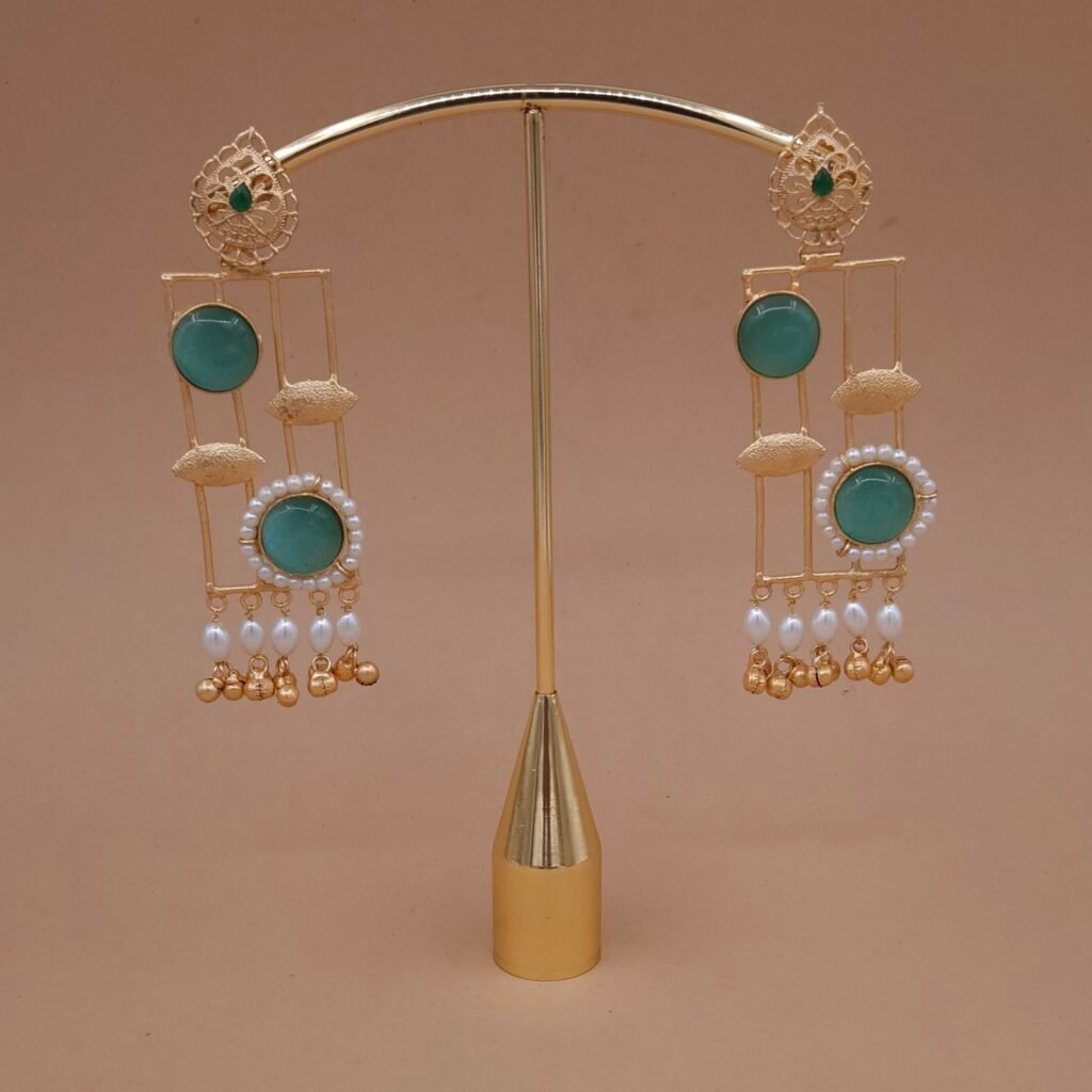 Handmade Brass Monalisa Stone Geometric Pearl Drop Earrings - Anti-Tarnish