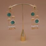 Handmade Brass Monalisa Stone Geometric Pearl Drop Earrings - Anti-Tarnish