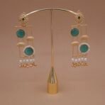 Handmade Brass Monalisa Stone Geometric Pearl Drop Earrings - Anti-Tarnish