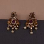 Handmade Brass Peacock Kundan CZ Pearl Drop Earrings - Anti-Tarnish