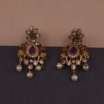 Handmade Brass Peacock Kundan CZ Pearl Drop Earrings - Anti-Tarnish