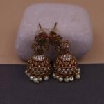Handmade Brass Green Kundan Square Motif Jhumka Earrings - Anti-Tarnish