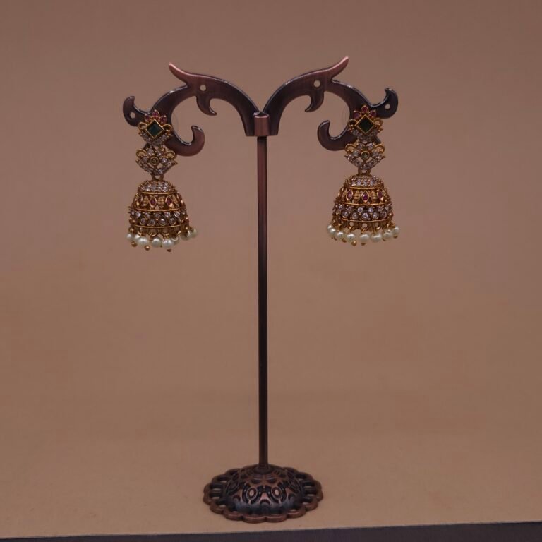Handmade Brass Green Kundan Square Motif Jhumka Earrings - Anti-Tarnish