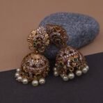 Handmade Brass Temple Kundan CZ Jhumka Earrings - Anti-Tarnish