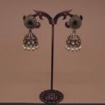 Handmade Brass Green Kundan Pearl Jhumka Earrings - Anti-Tarnish