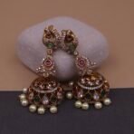 Handmade Brass Peacock Kundan Jhumka Earrings - Anti-Tarnish