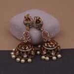 Handmade Brass Peacock Kundan Jhumka Earrings - Anti-Tarnish