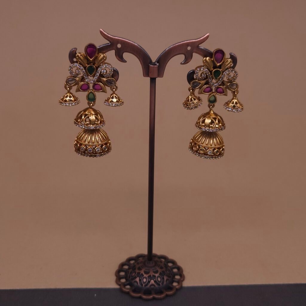 Handmade Brass Kundan Chandelier Jhumka Earrings - Anti-Tarnish