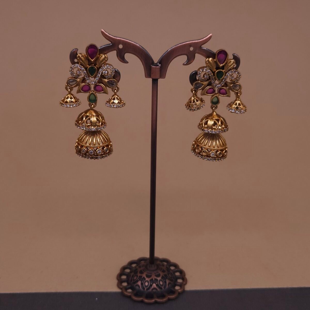 Handmade Brass Kundan Chandelier Jhumka Earrings - Anti-Tarnish