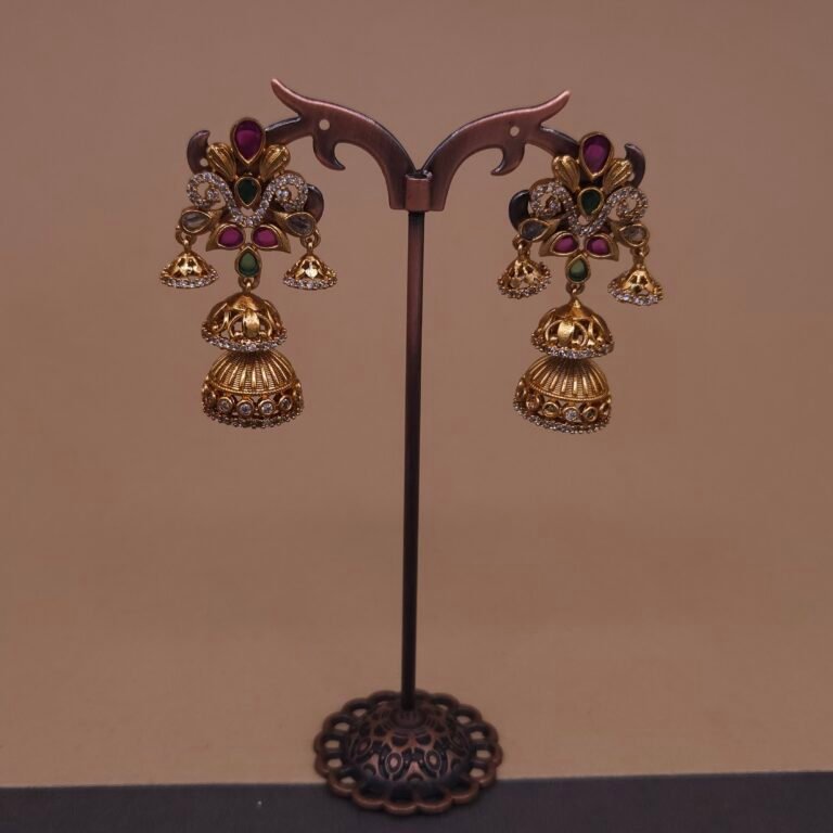 Handmade Brass Kundan Chandelier Jhumka Earrings - Anti-Tarnish