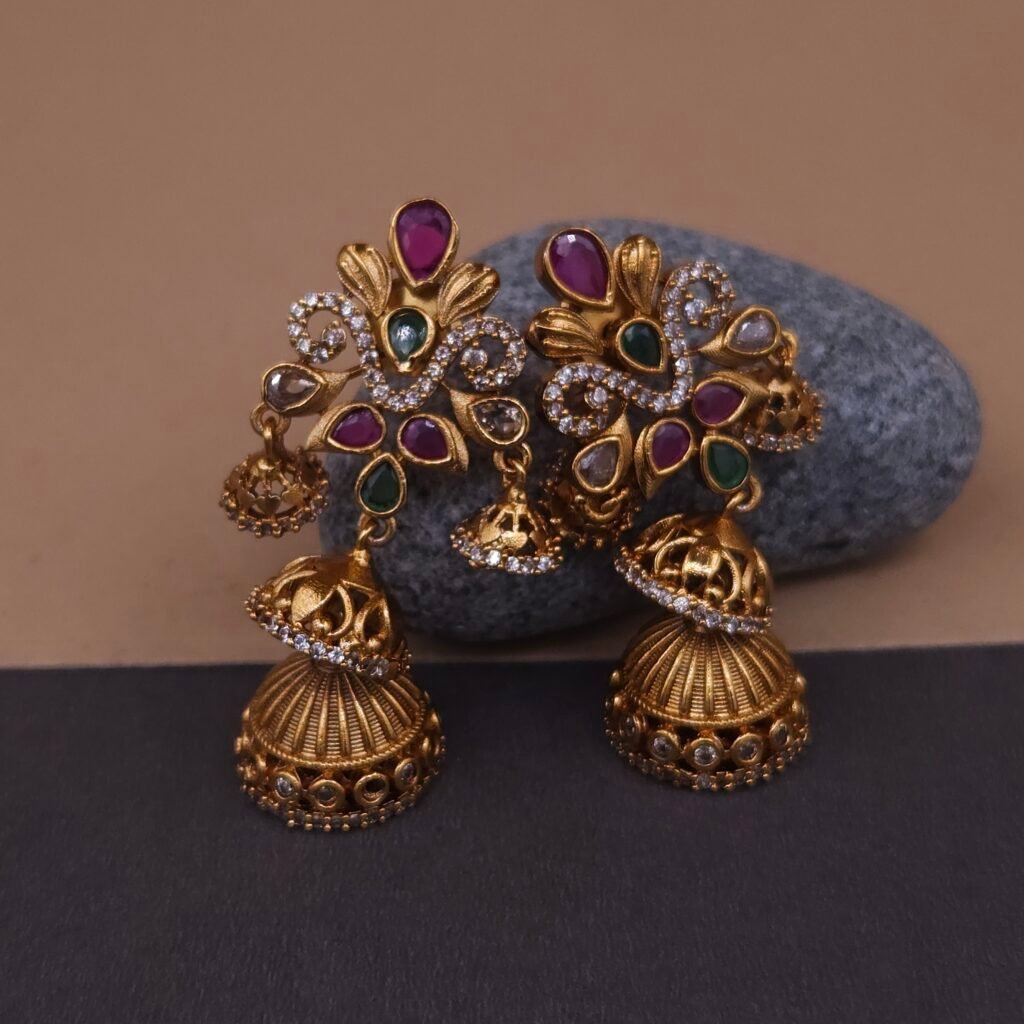 Handmade Brass Kundan Chandelier Jhumka Earrings - Anti-Tarnish
