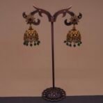 Handmade Brass Ruby Green Floral Jhumka Earrings - Anti-Tarnish