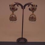 Handmade Brass Peacock Motif Kundan Pearl Jhumka Earrings - Anti-Tarnish