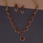 Handmade Brass Ruby Floral Motif CZ Necklace Set - Anti-Tarnish