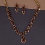 Handmade Brass Ruby Floral Motif CZ Necklace Set - Anti-Tarnish
