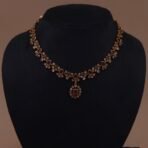 Handmade Brass Ruby Floral Motif CZ Necklace Set - Anti-Tarnish