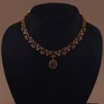 Handmade Brass Ruby Floral Motif CZ Necklace Set - Anti-Tarnish