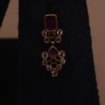 Handmade Brass Ruby Floral Motif CZ Necklace Set - Anti-Tarnish