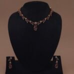 Handmade Brass Ruby Leaf Motif CZ Necklace Set - Anti-Tarnish