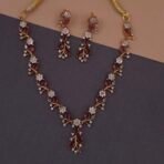 Handmade Brass Ruby Leaf Motif CZ Necklace Set - Anti-Tarnish
