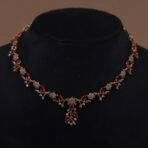Handmade Brass Ruby Leaf Motif CZ Necklace Set - Anti-Tarnish