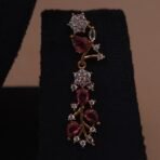 Handmade Brass Ruby Leaf Motif CZ Necklace Set - Anti-Tarnish