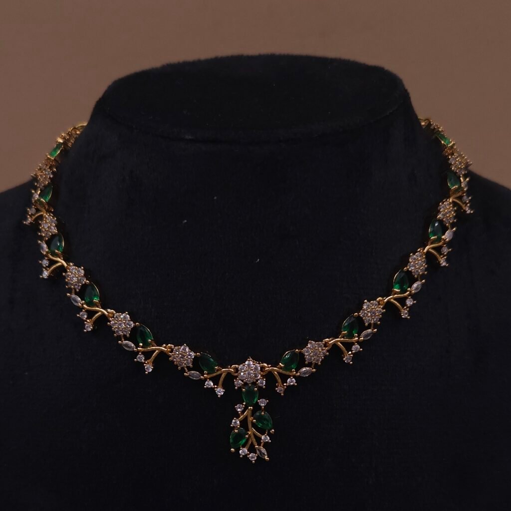 Handmade Brass Green Leaf Motif Necklace Set - Anti-Tarnish