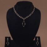 Handmade Brass Green CZ Teardrop Motif Necklace Set - Anti-Tarnish