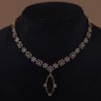 Handmade Brass Green CZ Teardrop Motif Necklace Set - Anti-Tarnish