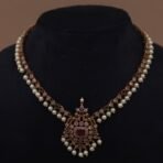 Handmade Brass Antique Ruby Pearl Motif Necklace Set - Anti-Tarnish