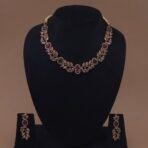 Handmade Brass Ruby Emerald Leaf Motif Necklace Set - Anti-Tarnish