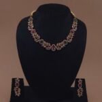 Handmade Brass Ruby Emerald Leaf Motif Necklace Set - Anti-Tarnish