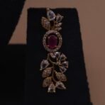 Handmade Brass Ruby Emerald Leaf Motif Necklace Set - Anti-Tarnish