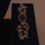 Handmade Brass Ruby Emerald Leaf Motif Necklace Set - Anti-Tarnish