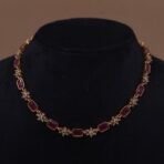 Handmade Brass Ruby CZ Floral Choker Set - Anti-Tarnish