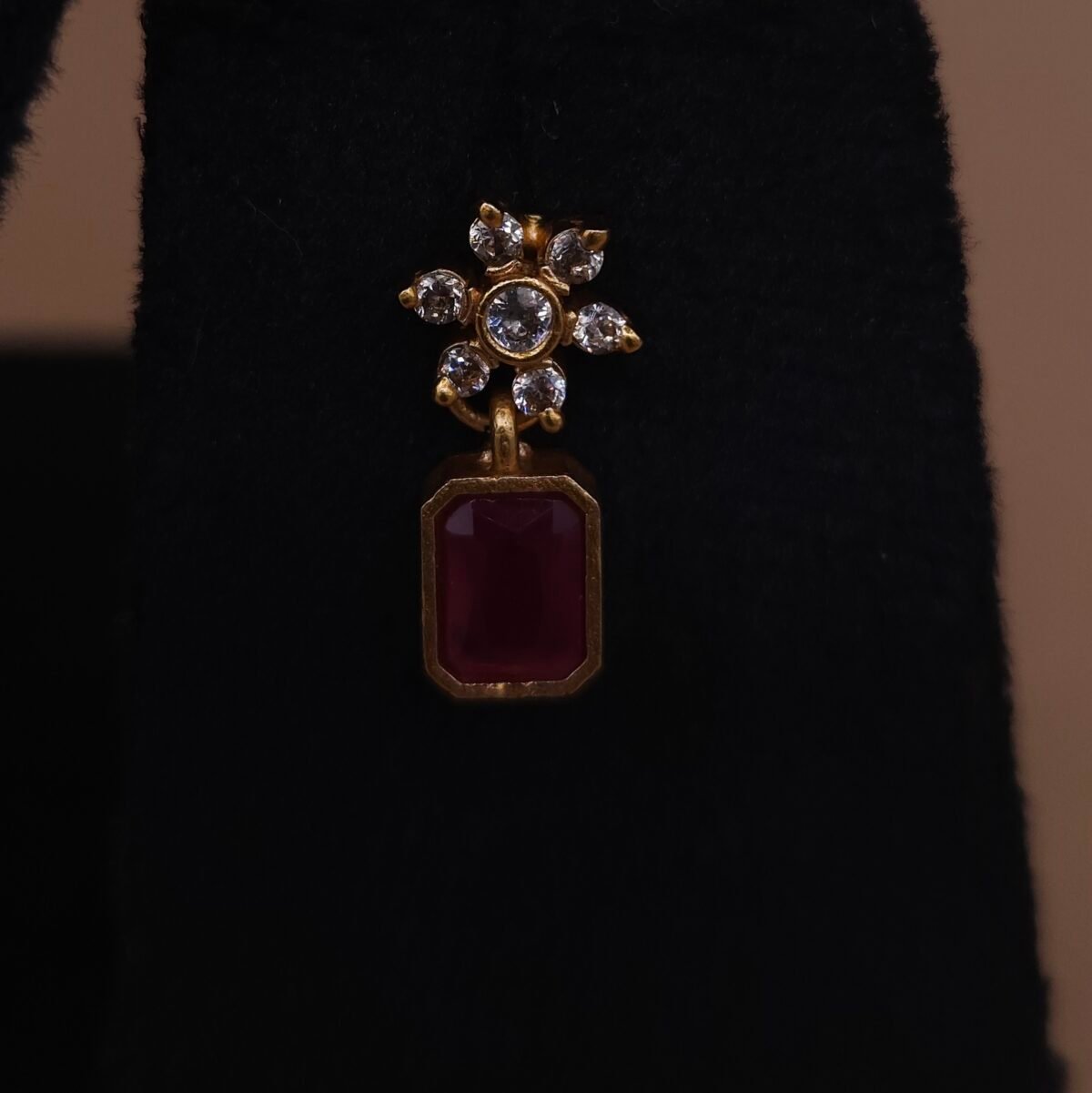 Handmade Brass Ruby CZ Floral Choker Set - Anti-Tarnish